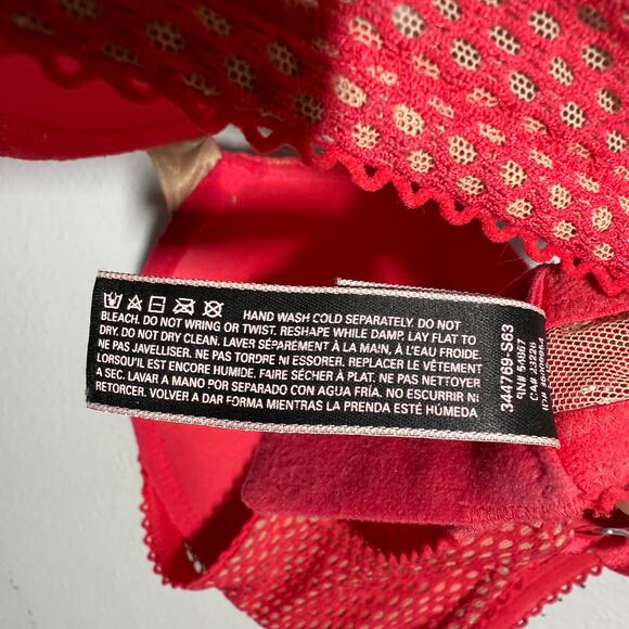 Victoria’s Secret Very Sexy Push-Up Bra 34DD Red Lace Mesh Underwire Adjustable - Picture 6 of 7
